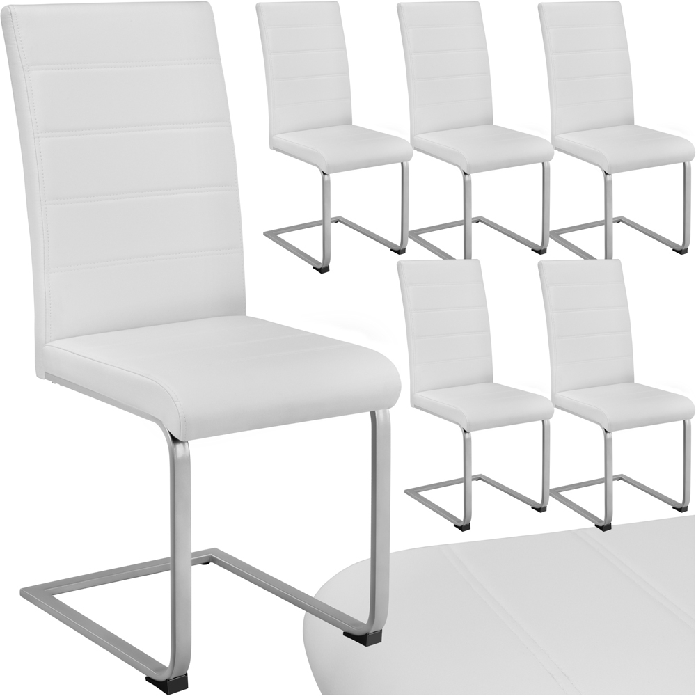 tectake Set of 6 White Cantilever High Backrest Dining Chair Image 2