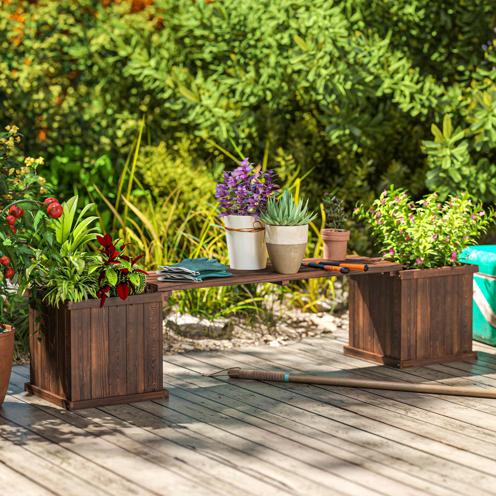 Outsunny Wooden Raised Garden Bed with Bench 40 x 38 x 176cm Image 2
