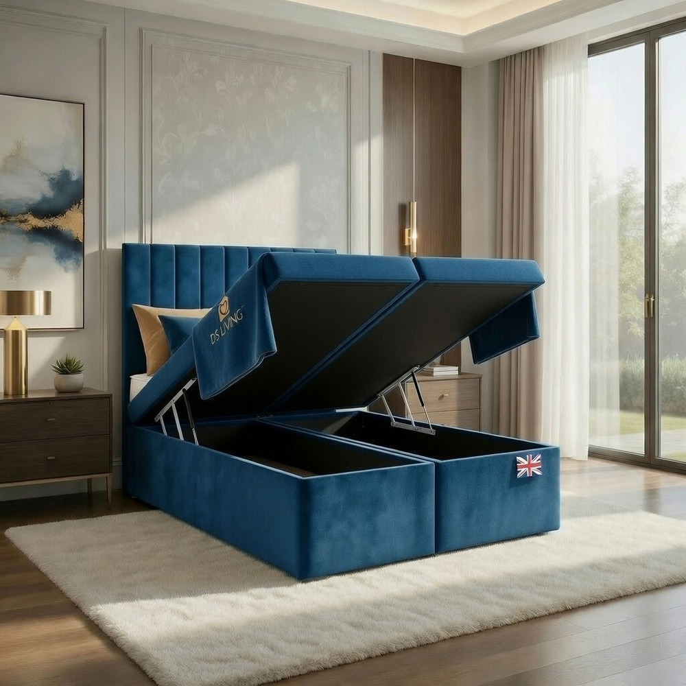 DS Living Aria Single Blue Plush Ottoman Bed Image 2