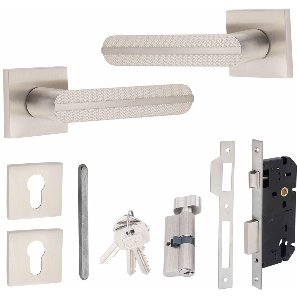 Golden Grace Satin Nickel Modern Lima Euro Lock Set Image 2