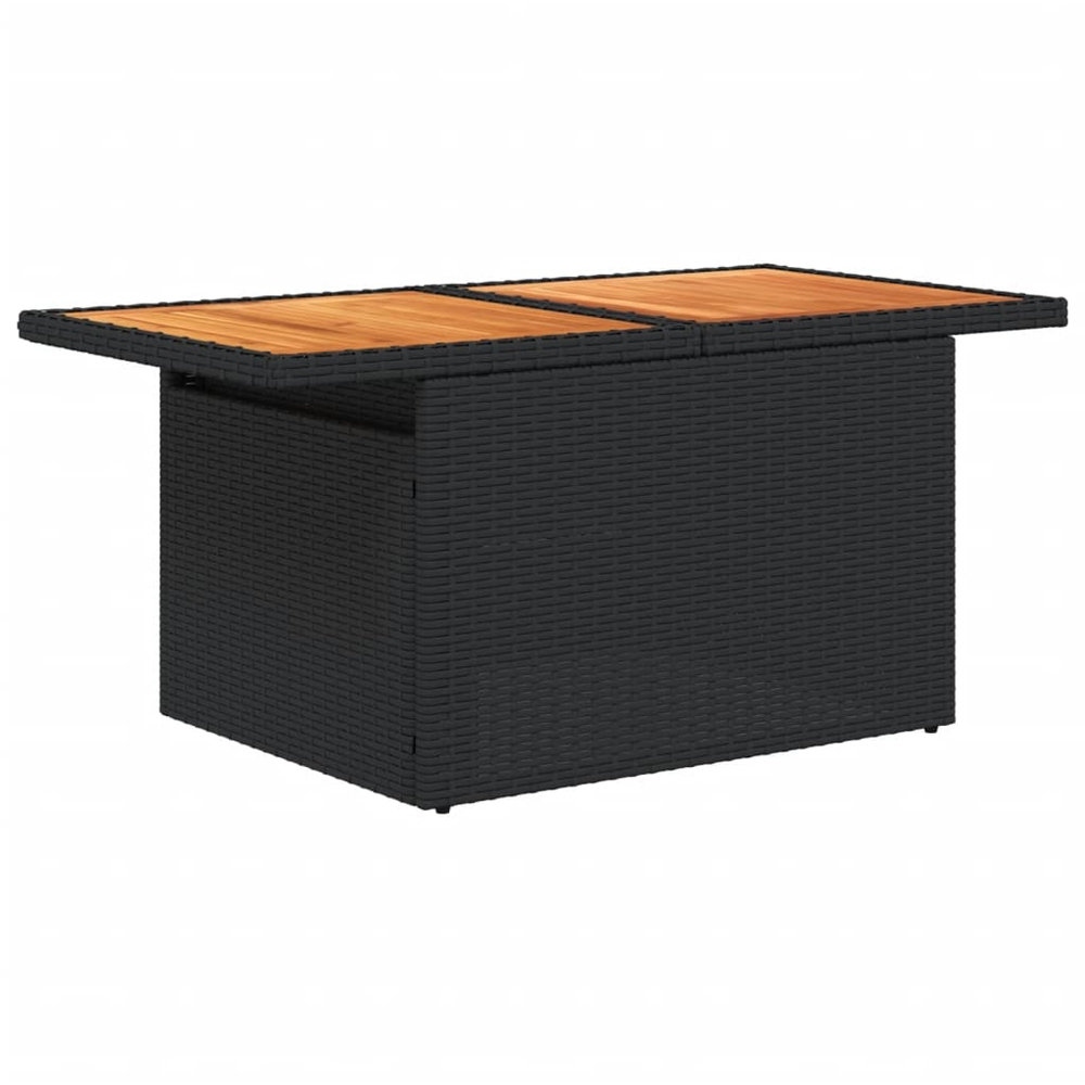 Walplus 2 Seater Black Poly Rattan Liftable Acacia Wood Top Convertible Garden Dining Table Image 3