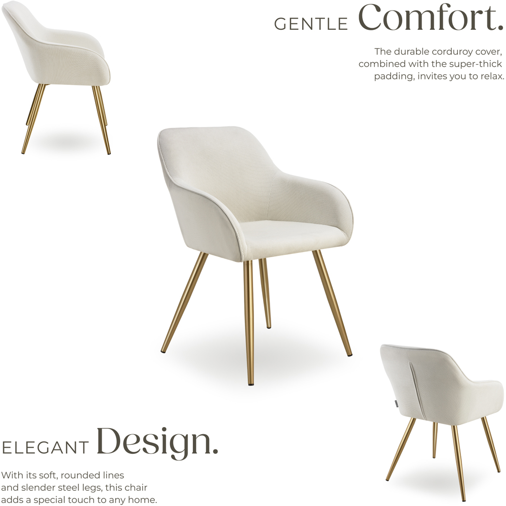 tectake Marilyn Set of 6 Cream and Gold Corduroy Padded Dining Chair Image 5