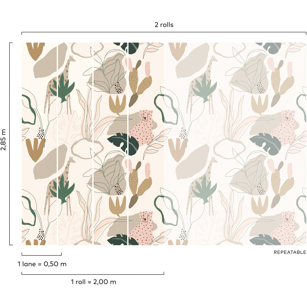 Grandeco Roomblush Safari Jungle Kids Neutral Beige 4 Lane Wall Mural Image 8