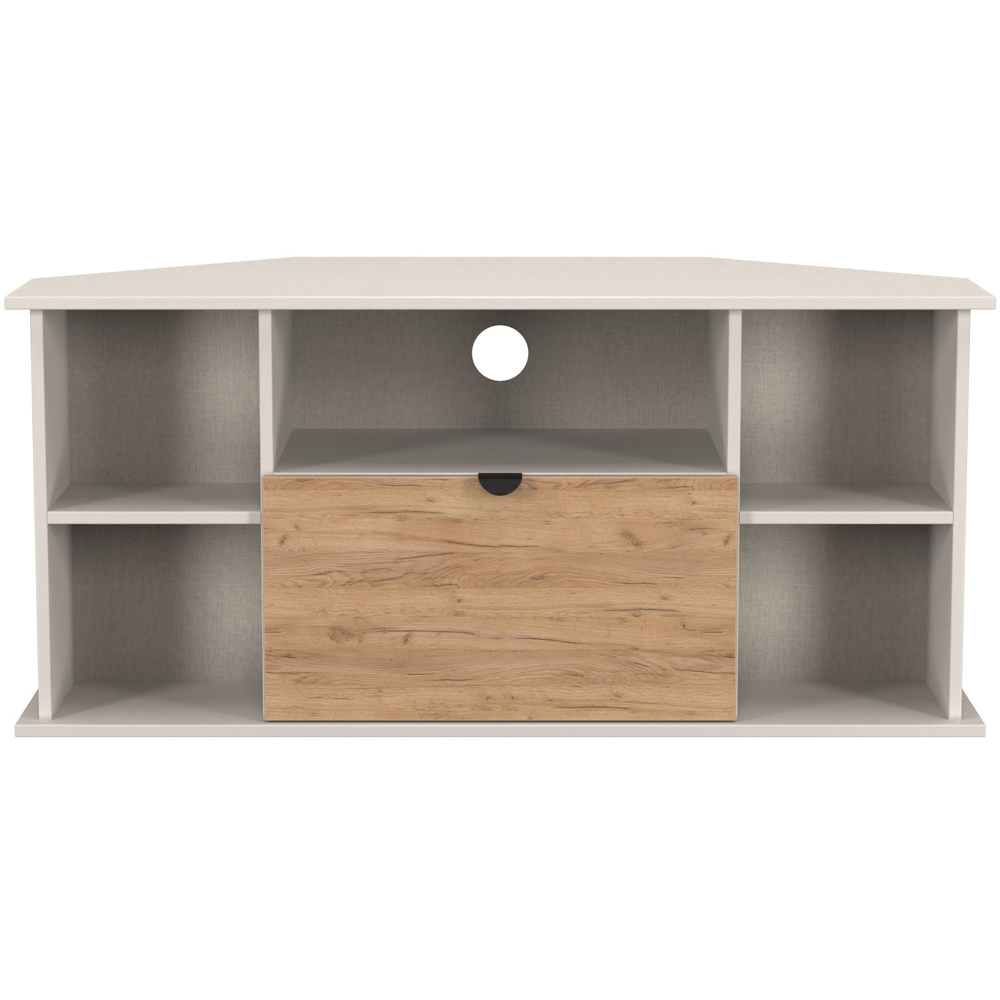 Crowndale Bora Single Drawer 5 Shelf Gold Craft Oak and Kashmir Corner TV Unit Ready Assembled Image 2