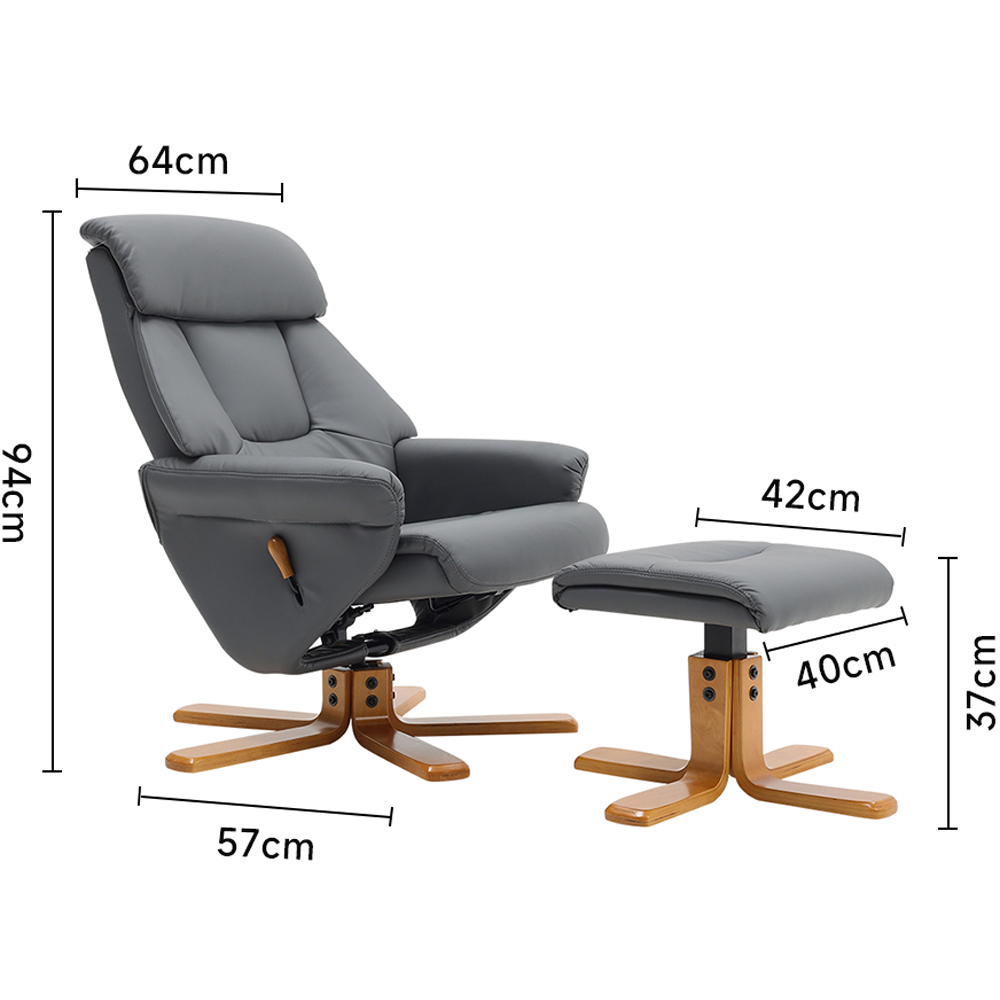 Living and Home Dark Grey Linen Duck Foot Base Swivel Recliner with Ottoman Image 9