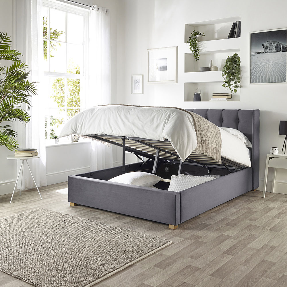 Catherine Lansfield Utopia King Size Steel Velvet Ottoman Wing Bed Image 3