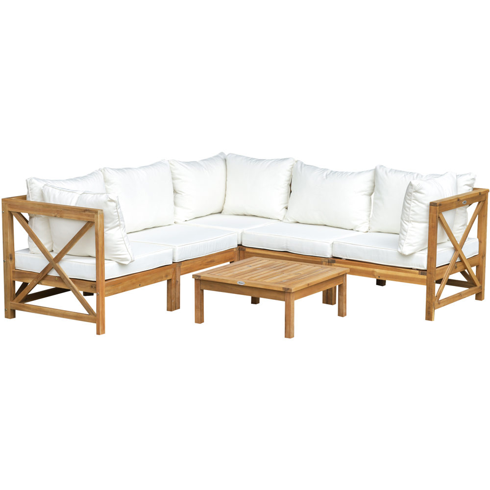 Outsunny 4 Seater Cream White Acacia Wood Garden Sofa Set Image 2