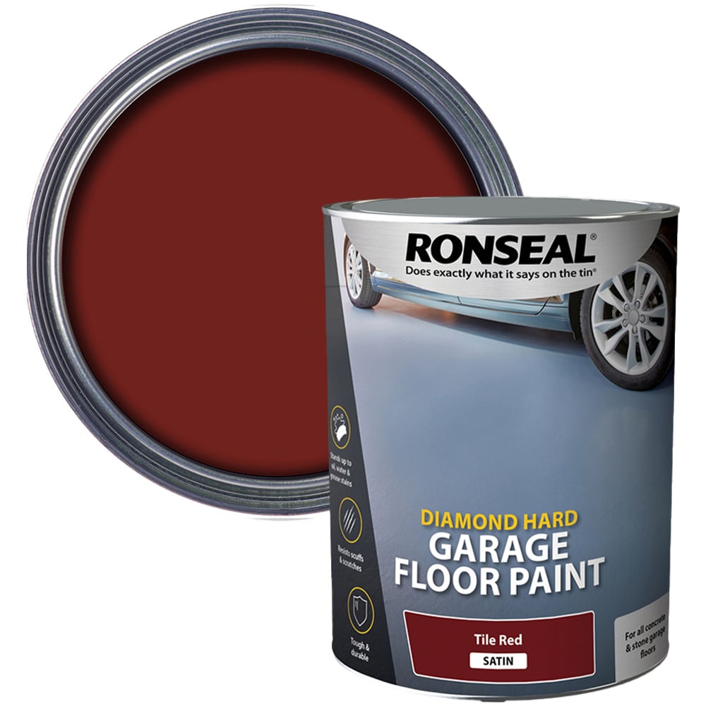 Ronseal Diamond Hard Tile Red Garage Floor Paint 5L Image 1