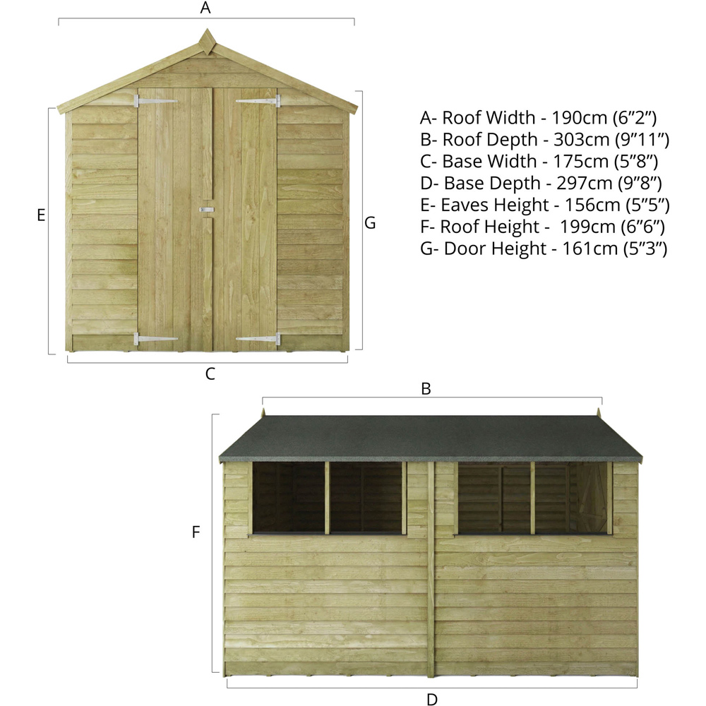 Mercia 10 x 6ft Double Door Overlap Apex Shed with Window Image 9