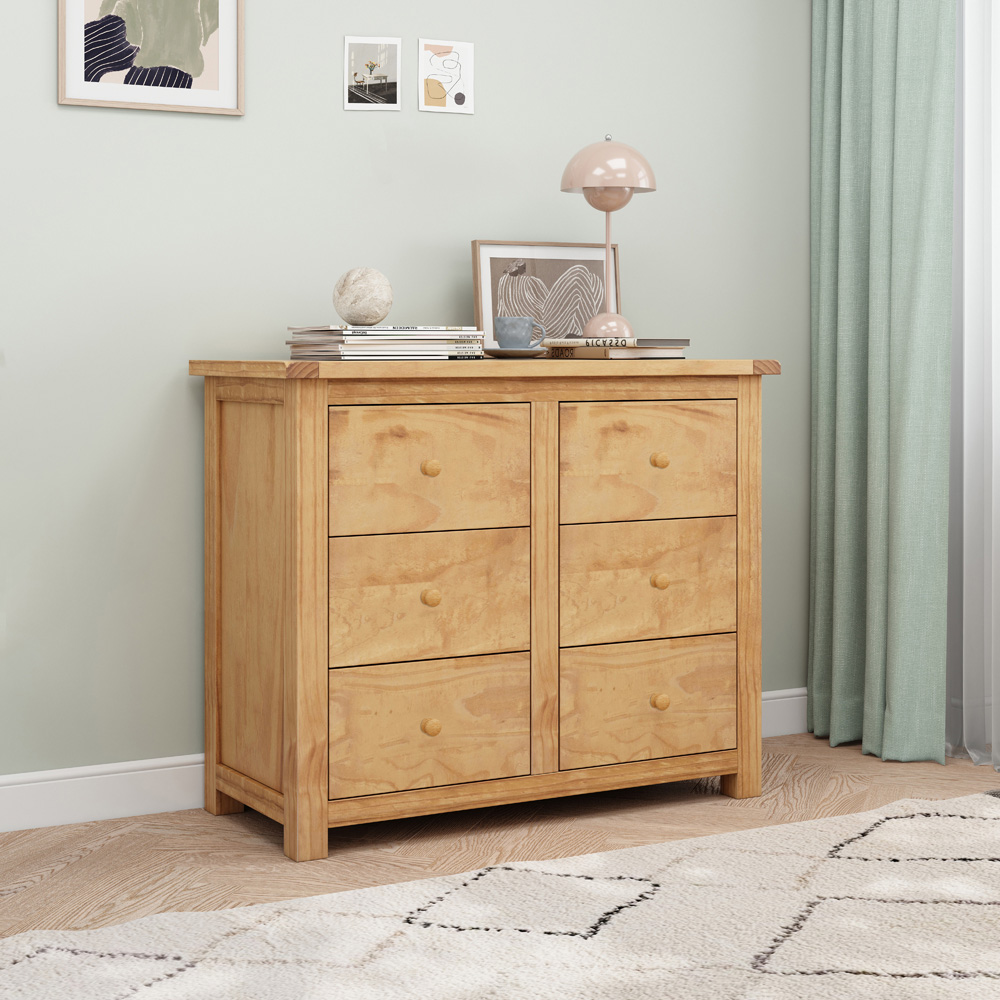 Cabinet Bits Lugo 6 Drawer Brown Wood Knob Chest of Drawers Image 8