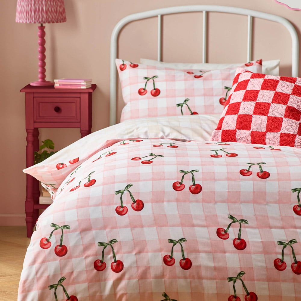 Heya Home Double Pink Cherry Gingham Printed Duvet Set Image 2