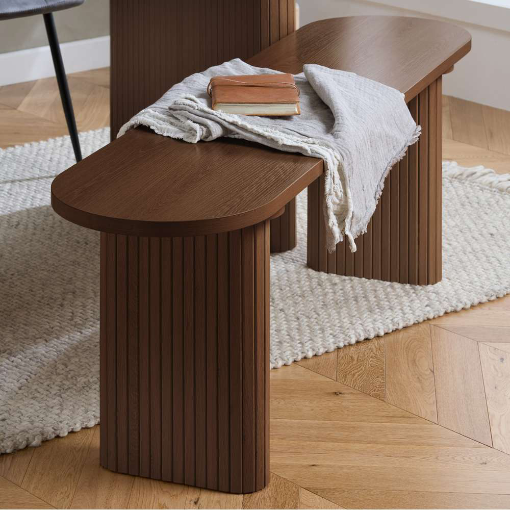 Birlea Axel 4 Seater Oval Fluted Dining Bench Set Walnut Image 5