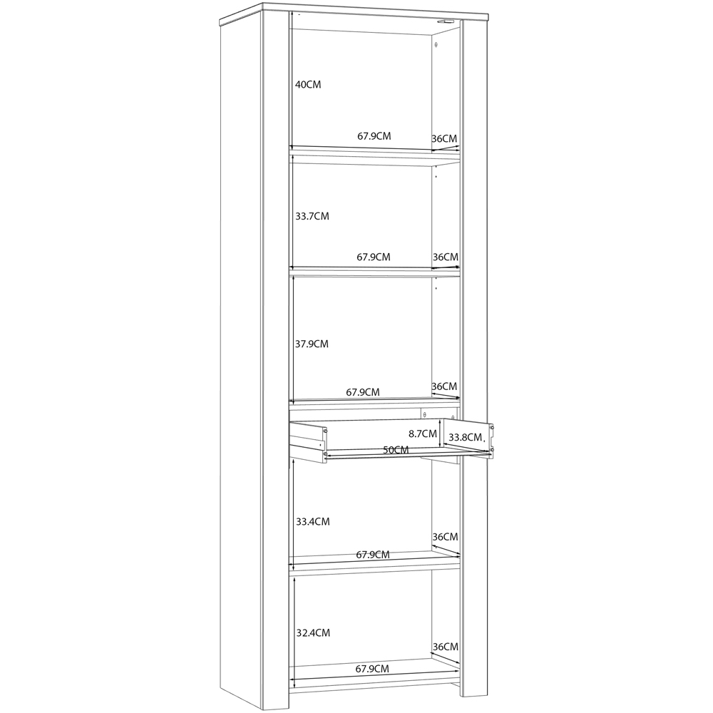 Florence Bohol 2 Door Single Drawer Riviera Oak and White Narrow LED Display Cabinet Image 9