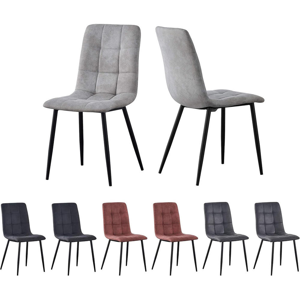 Henri Set of 2 Light Grey Faux Suede Leather Dining Chairs Image 5