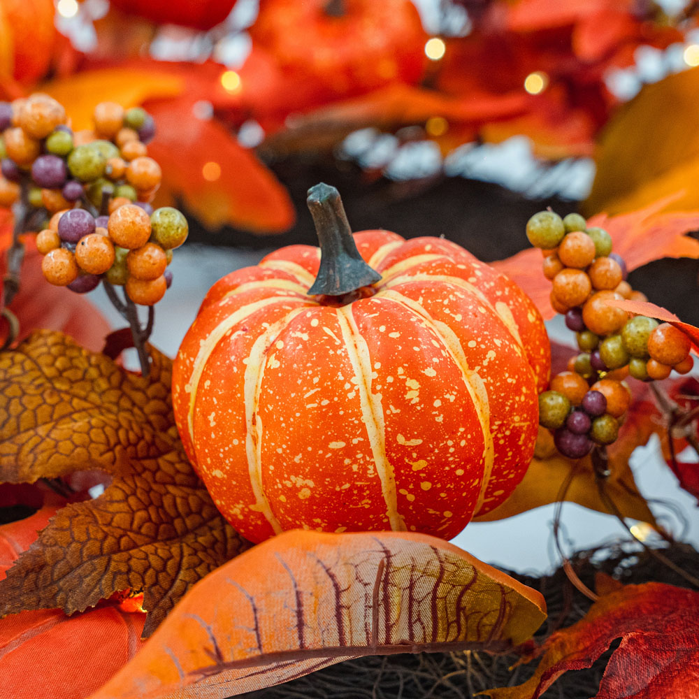 Norfolk Pumpkin Orchard 75 Warm White LED Christmas Wreath with Pumpkins Berries and Gourds 66cm Image 2