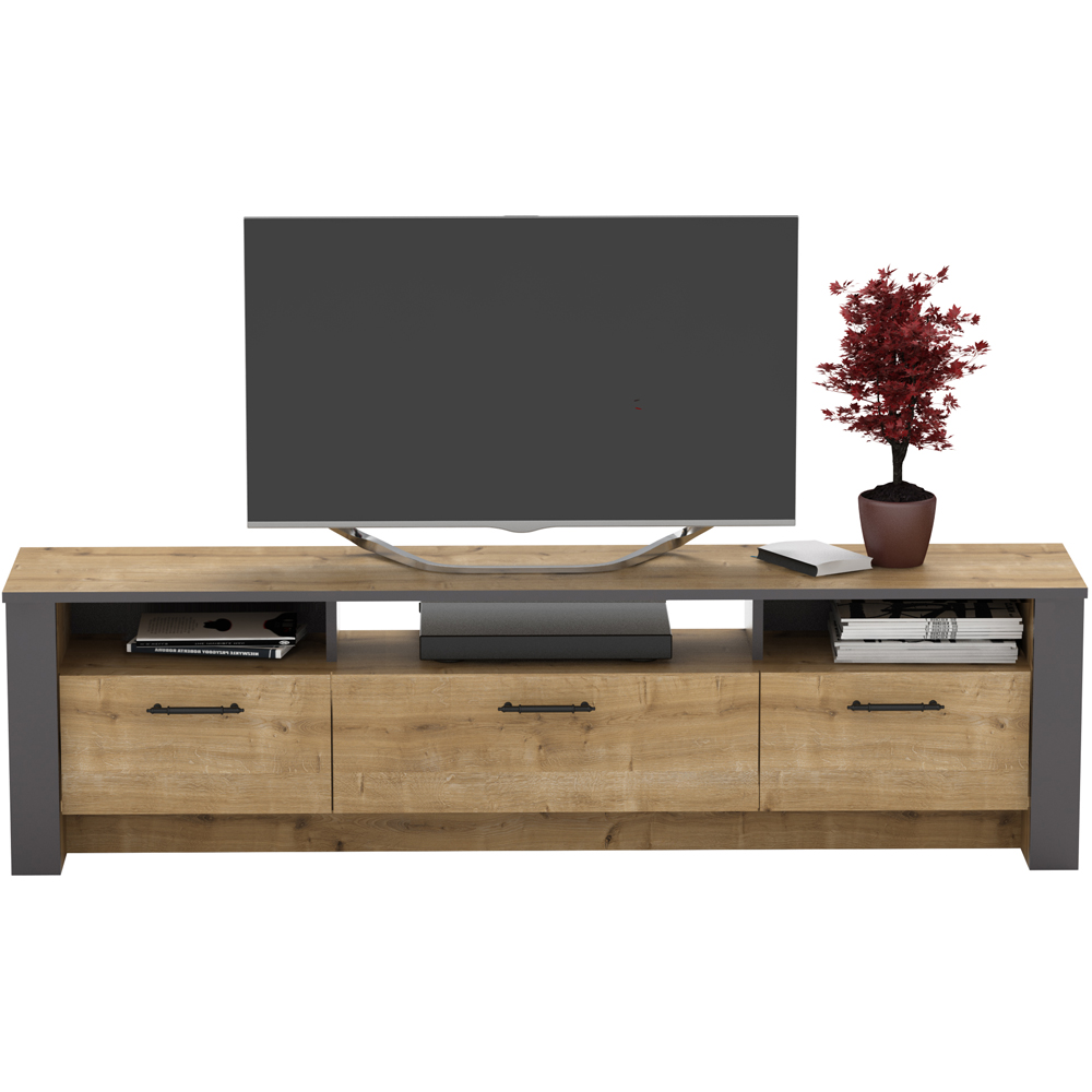 Decorotika Manhattan 3 Door 3 Shelf Sapphire Oak and Dark Grey TV Unit Image 3