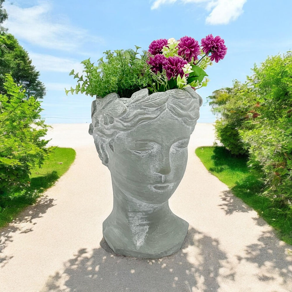 Acacia Home Grey Cement Bust Pot 26cm Image 2