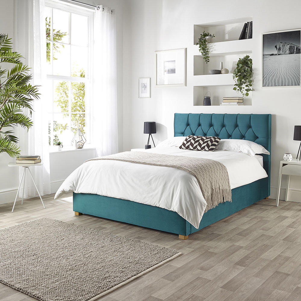 Catherine Lansfield Boutique Small Double Emerald Velvet Ottoman Bed Image 3