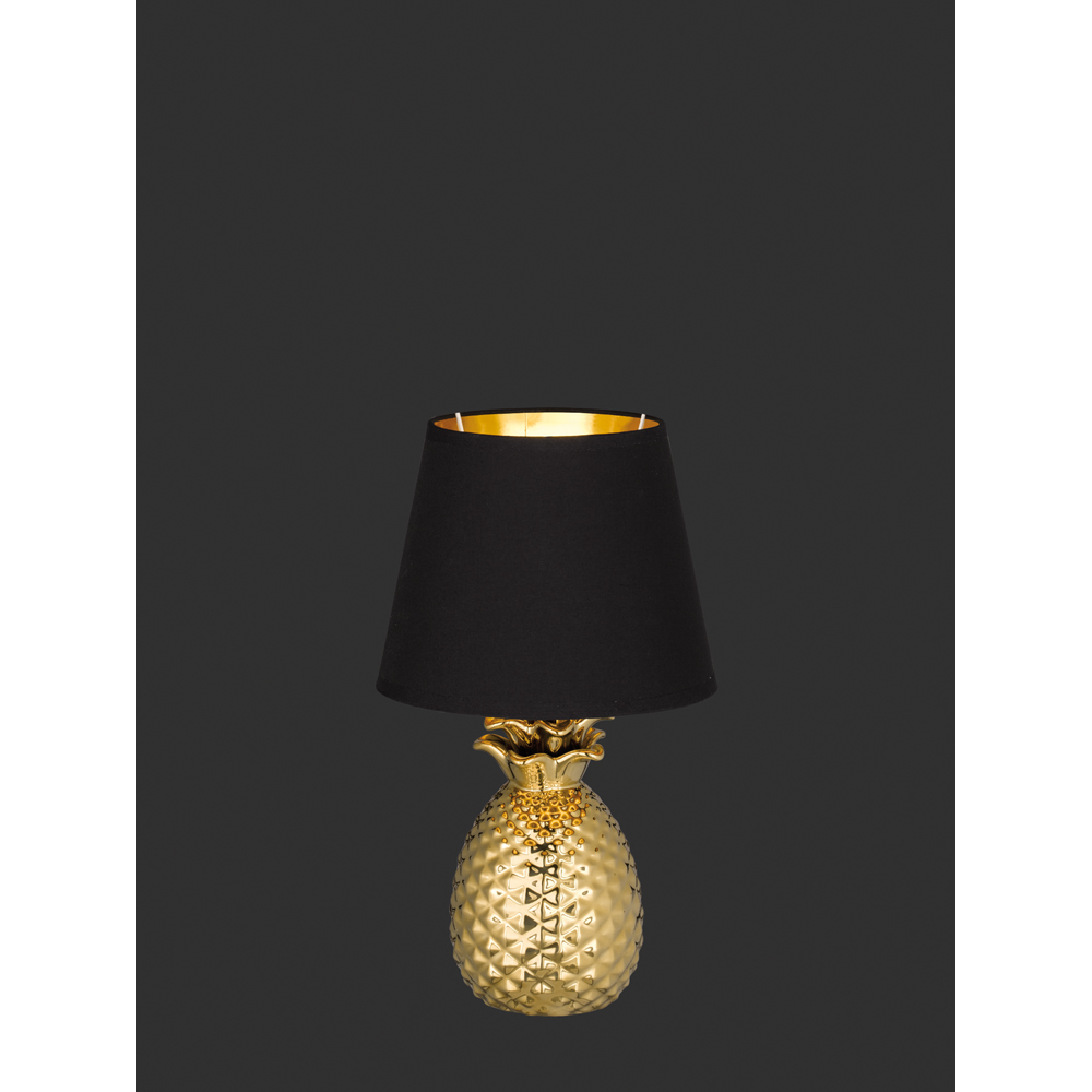 TRIO Pineapple Gold Ceramic Table Lamp with Black and Gold Shade Image 3