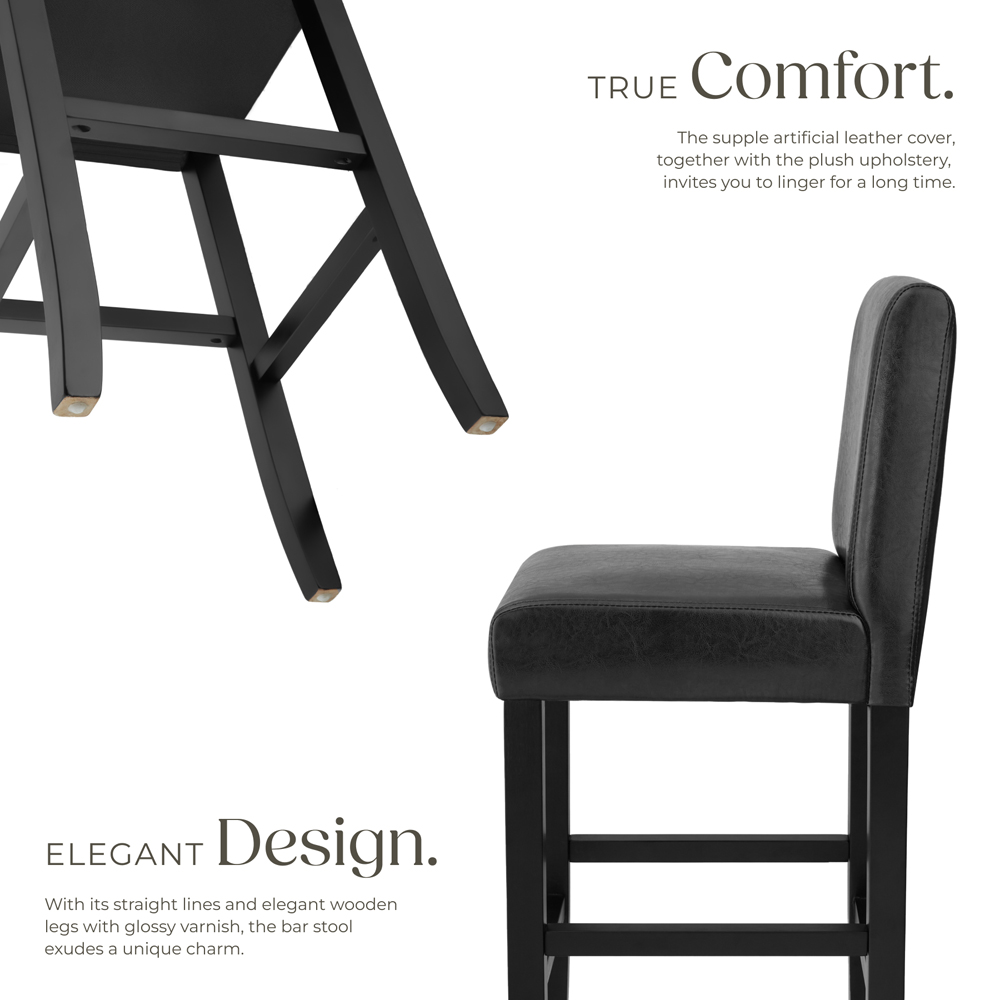 Tectake Black Leather Padded Bar Stool Set of 2 Image 3