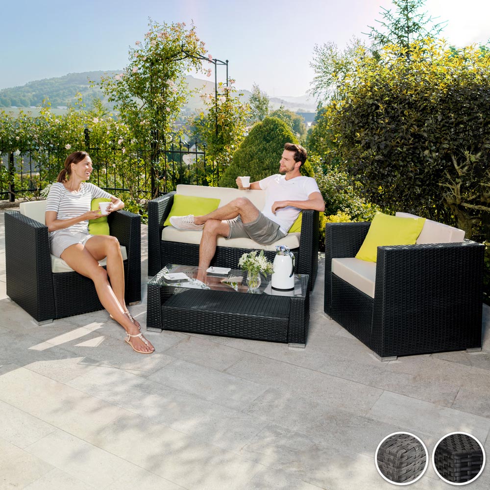 tectake Munich 4 Seater Black Garden Lounge Set with 2 Cushion Cover Set Image 9