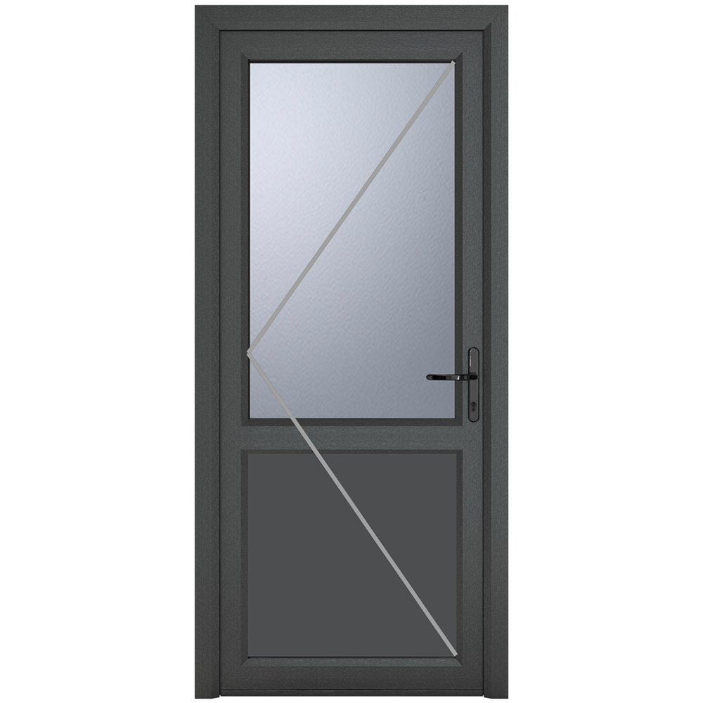 Crystal uPVC Double Glazed Grey White Door Half Glass Half panel Left hand Obscure Glass 840x2090mm Image 2