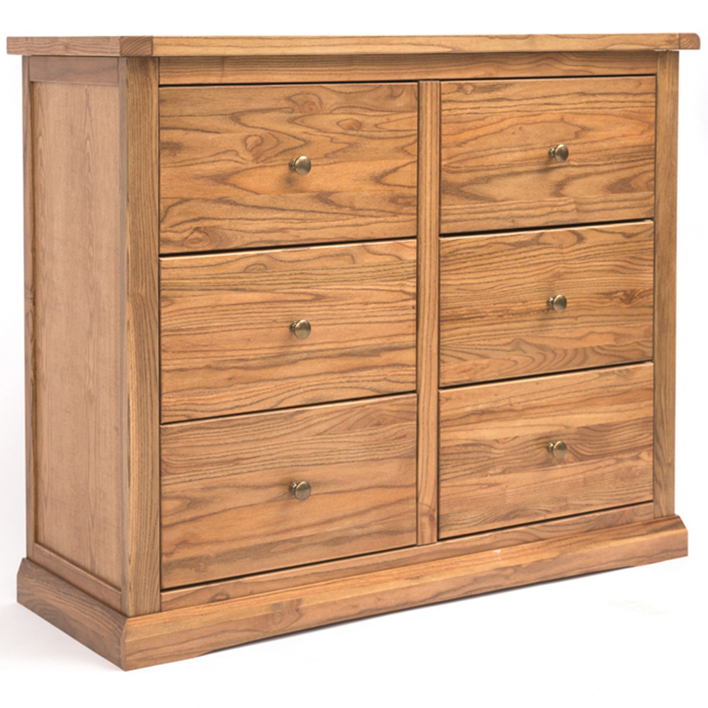 Cabinet Bits Salerno 6 Drawer Brown Brass Knob Chest of Drawers Image 2