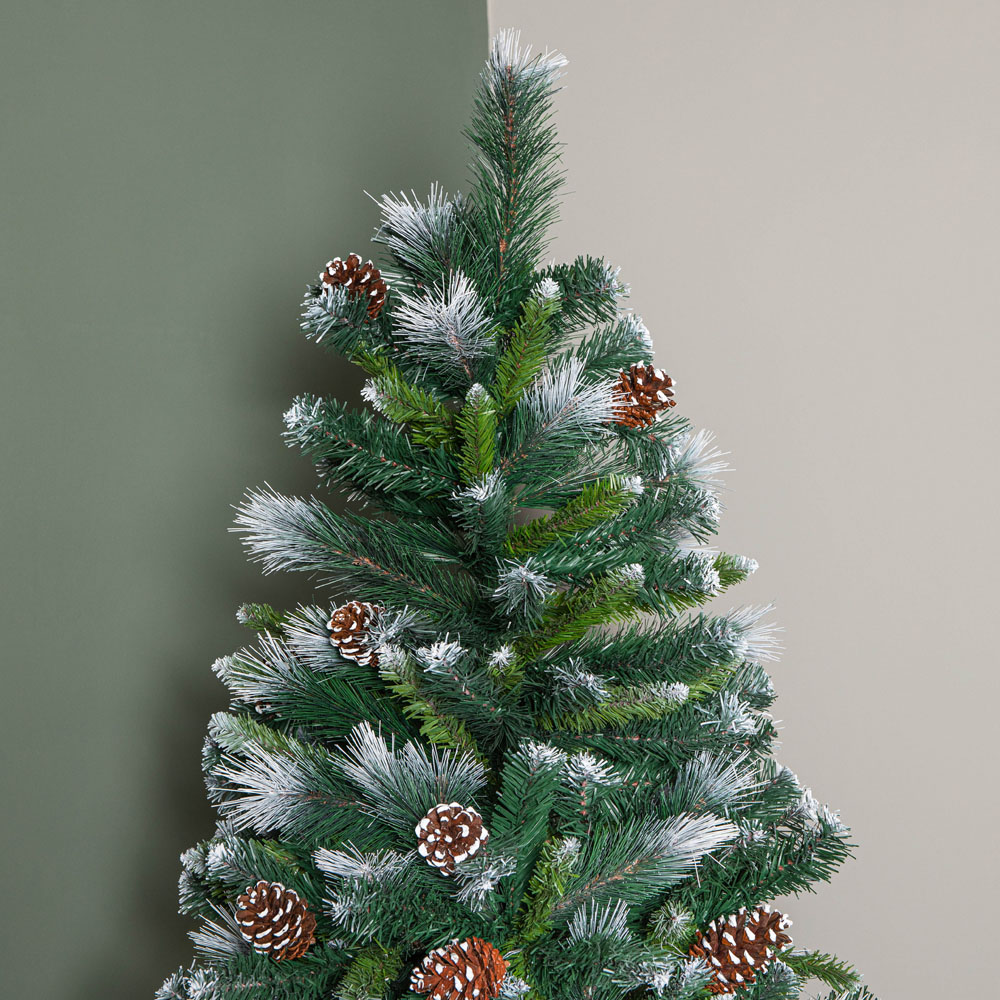 Samuel Alexander Frosted Glacier Pine Snow Tipped Artificial Christmas Tree with Pinecones 7ft Image 3