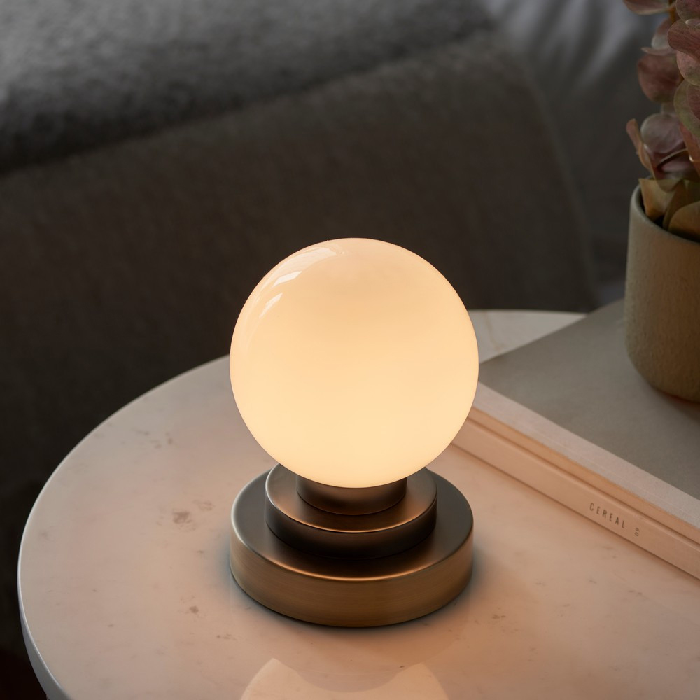 Siena Gloss Opal Glass Matt Antique Brass and Pewter Table Lamp Image 6