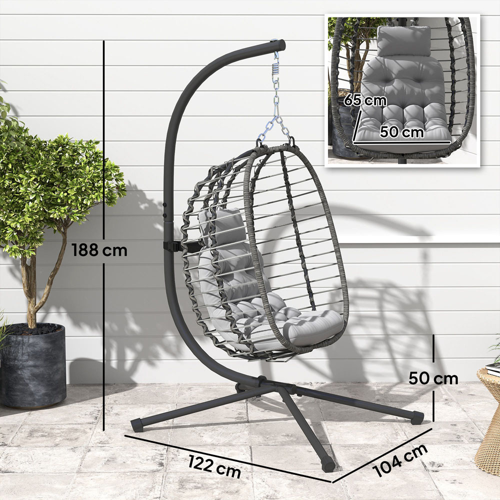 Outsunny Light Grey Rattan Hanging Egg Chair with Stand Image 9