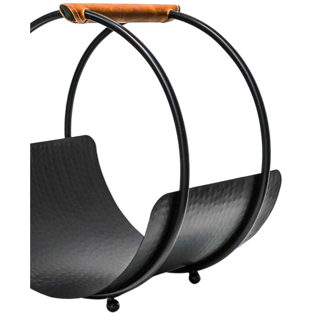 Ivyline Black Leather Handle Round Log Holder 43 x 30.5cm Image 3