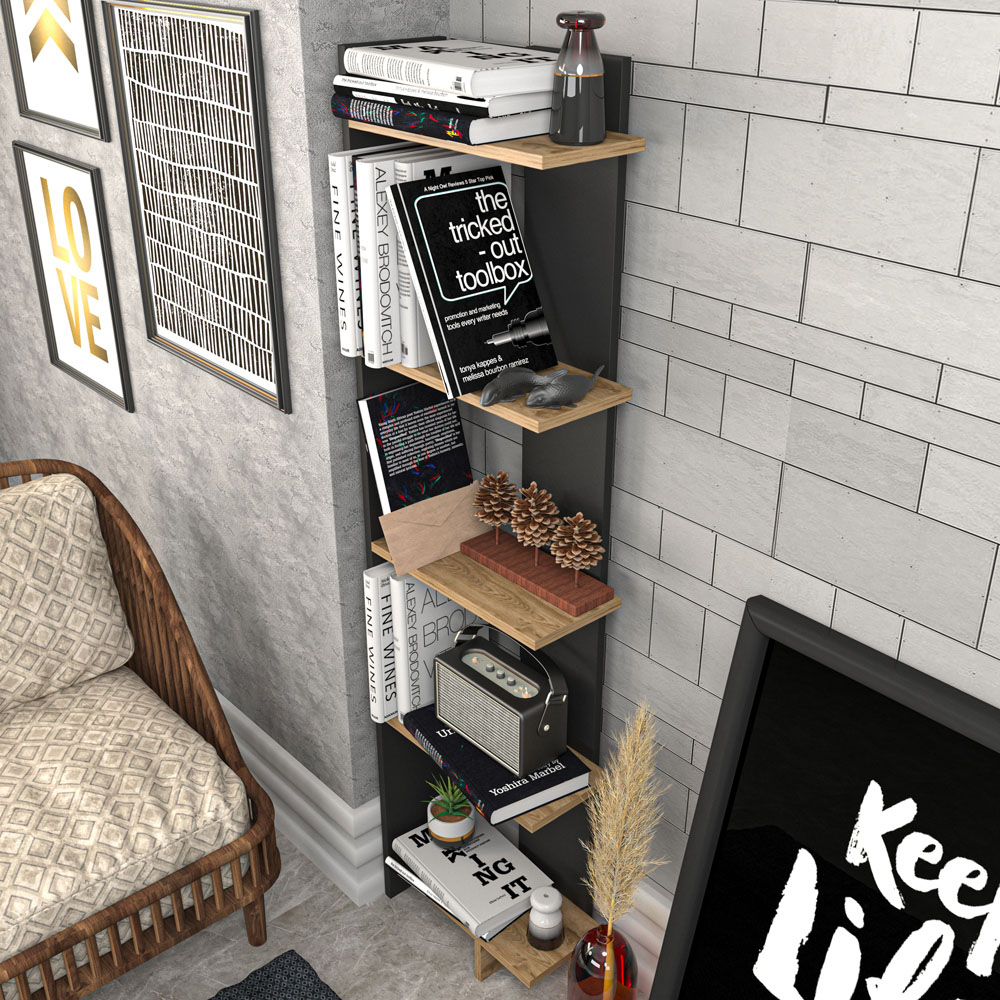 Decorotika Alis 5 Tier Black and Oud Corner Bookcase Image 5