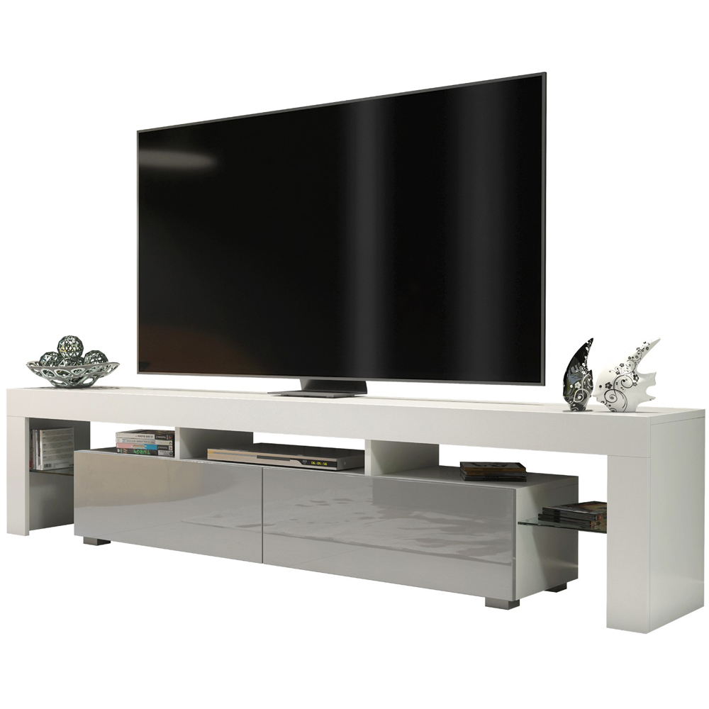 Creative Furniture Nova White and Grey Gloss 2 Door 3 Shelf TV Unit Image 2