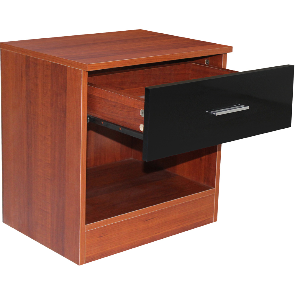 Brooklyn Single Drawer Walnut and Black High Gloss Bedside Table Image 3