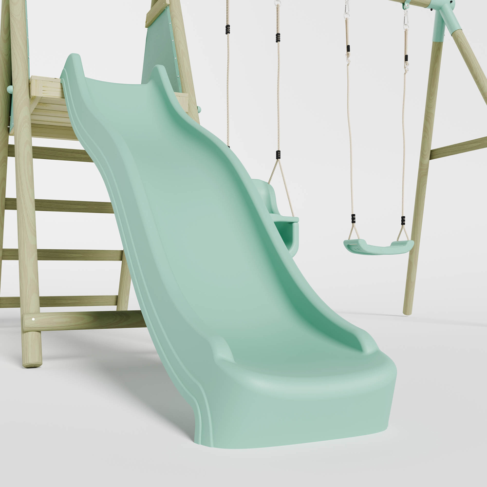 Mercia Wooden Round Pole Single Swing and Baby Seat Swing Set with Slide Image 7