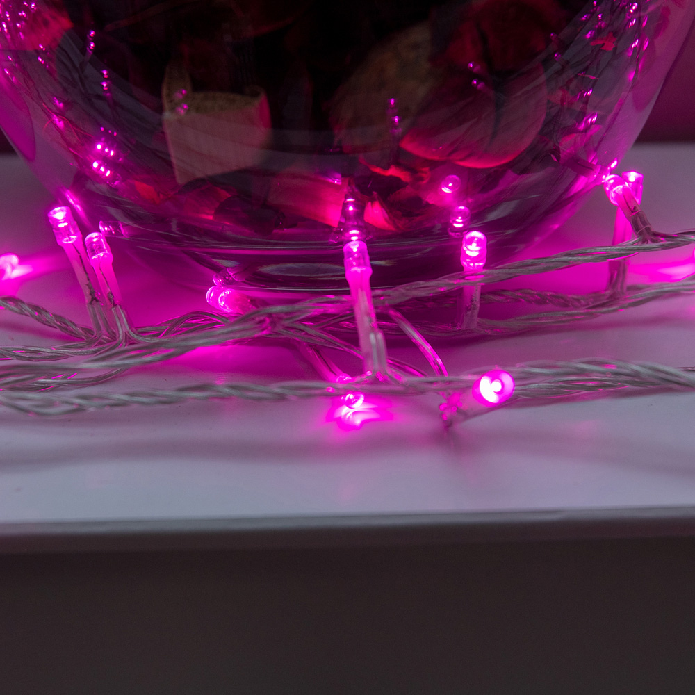 The Christmas Centre 240 Pink LED Multifunction Clear Cable String Light 28m Image 3