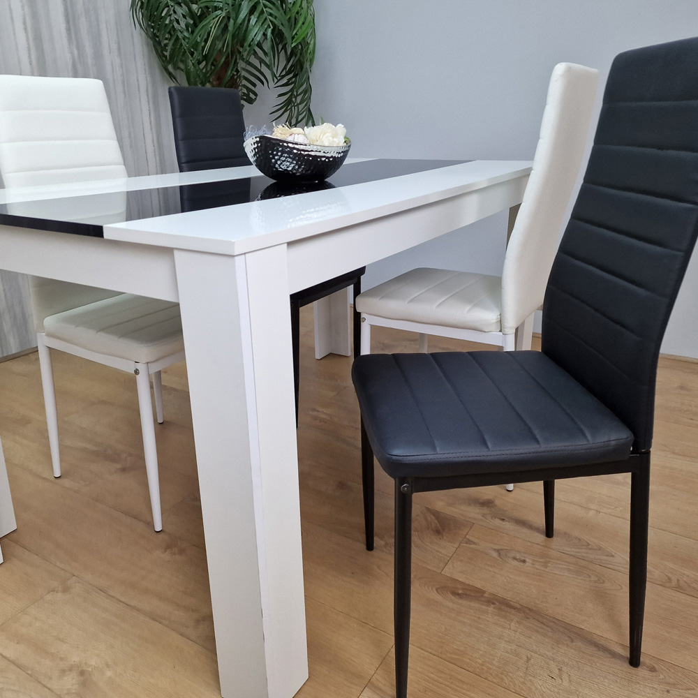 Portland Leather and Wood 4 Seater Dining Set White and Black Image 2