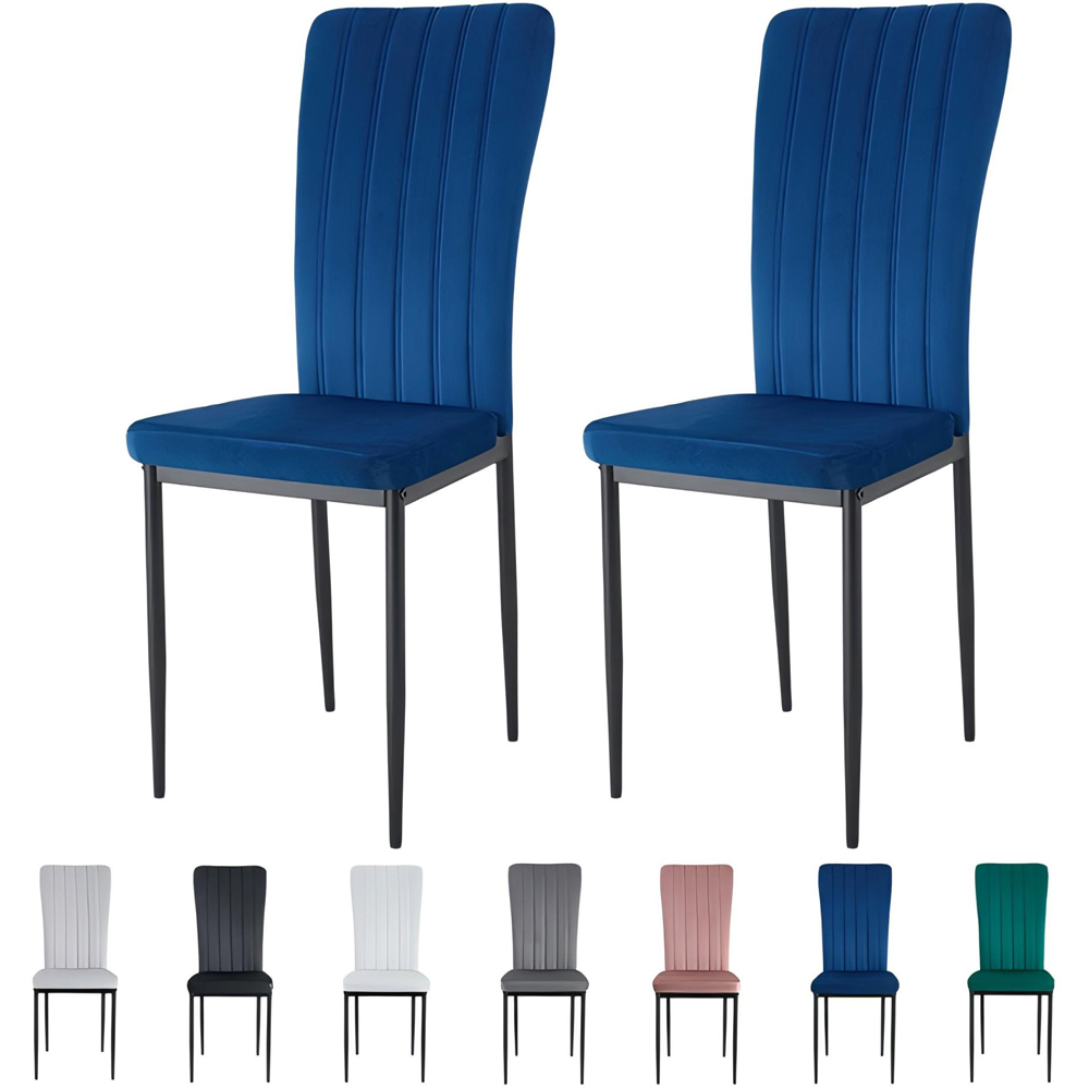 Elle Set of 2 Blue Velvet Effect Plush Padded Upholstered Dining Chair Image 8