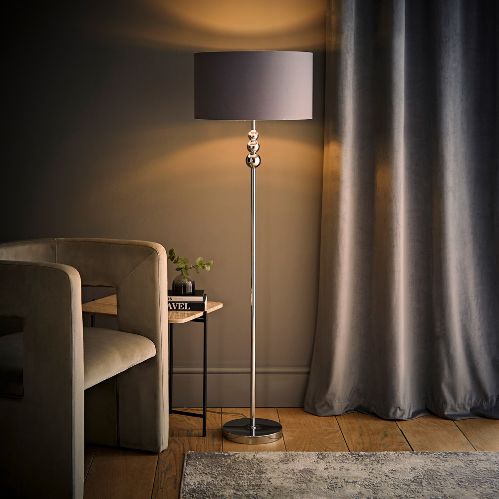 ValueLights Marissa Reni Grey Shade and Chrome Ball LED Floor Lamp Image 6