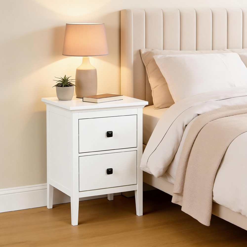 Home Source 2 Drawer White Bedside Table Image 8