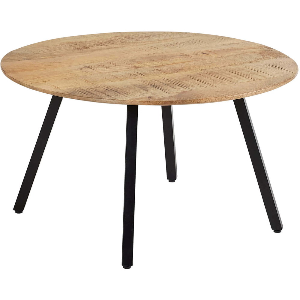 Home Source Caribou Natural Mango Wooden Top Round Coffee Table with Iron Legs Image 2