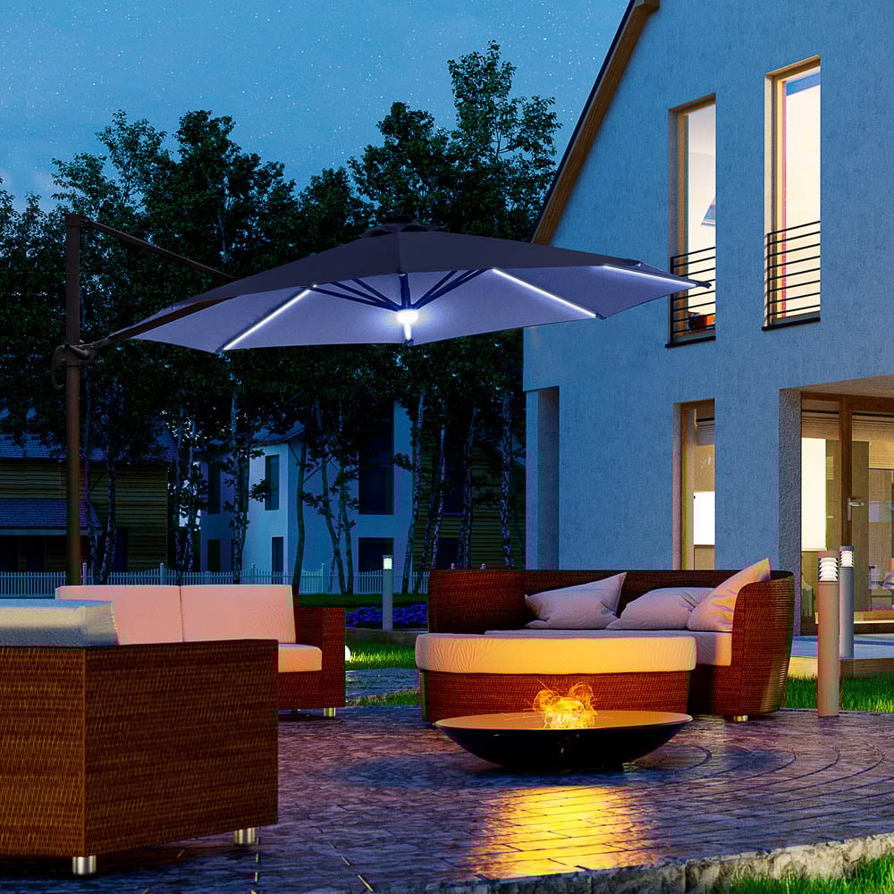 Outsunny Blue Solar LED Rotating Cantilever Roma Parasol with Cross Base 3m Image 2