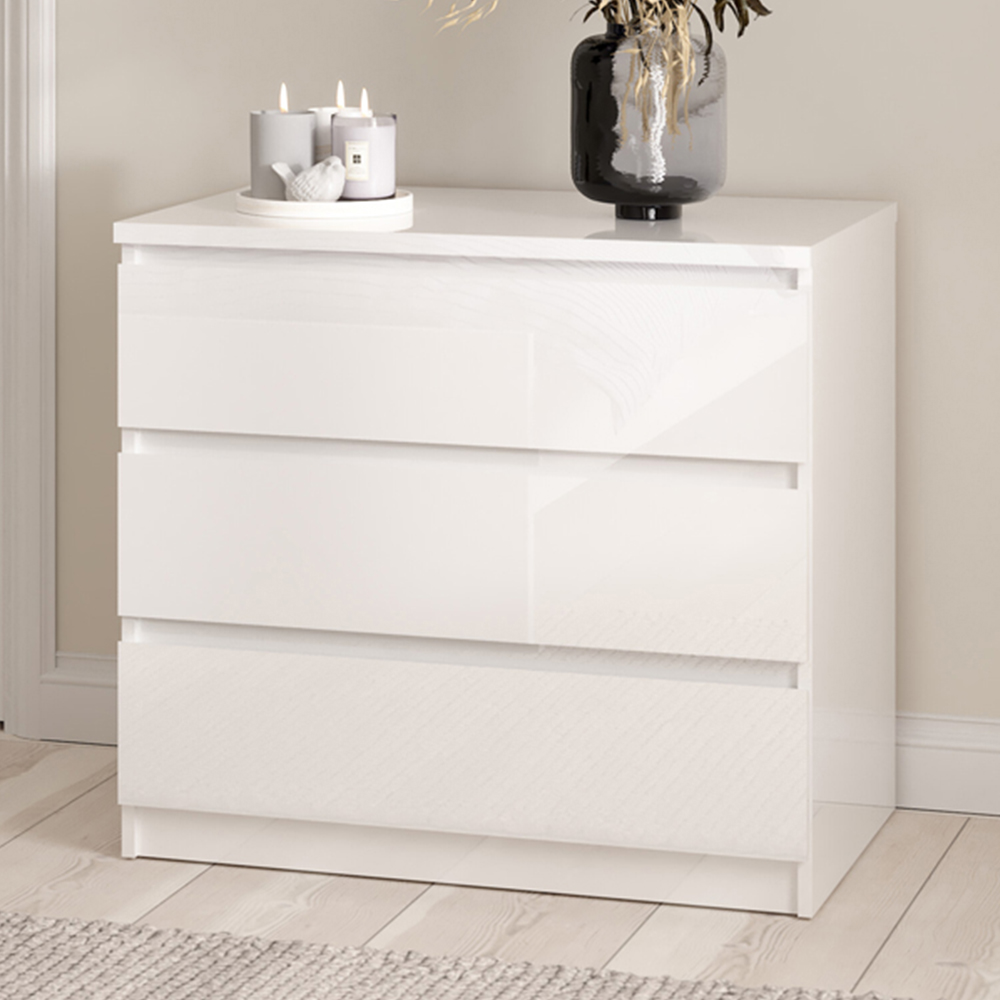 Florence 3 Drawer White High Gloss Chest of Drawers Image 1