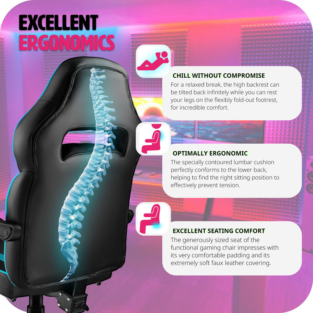 tectake Comodo Black and Azure Gaming Chair Image 6