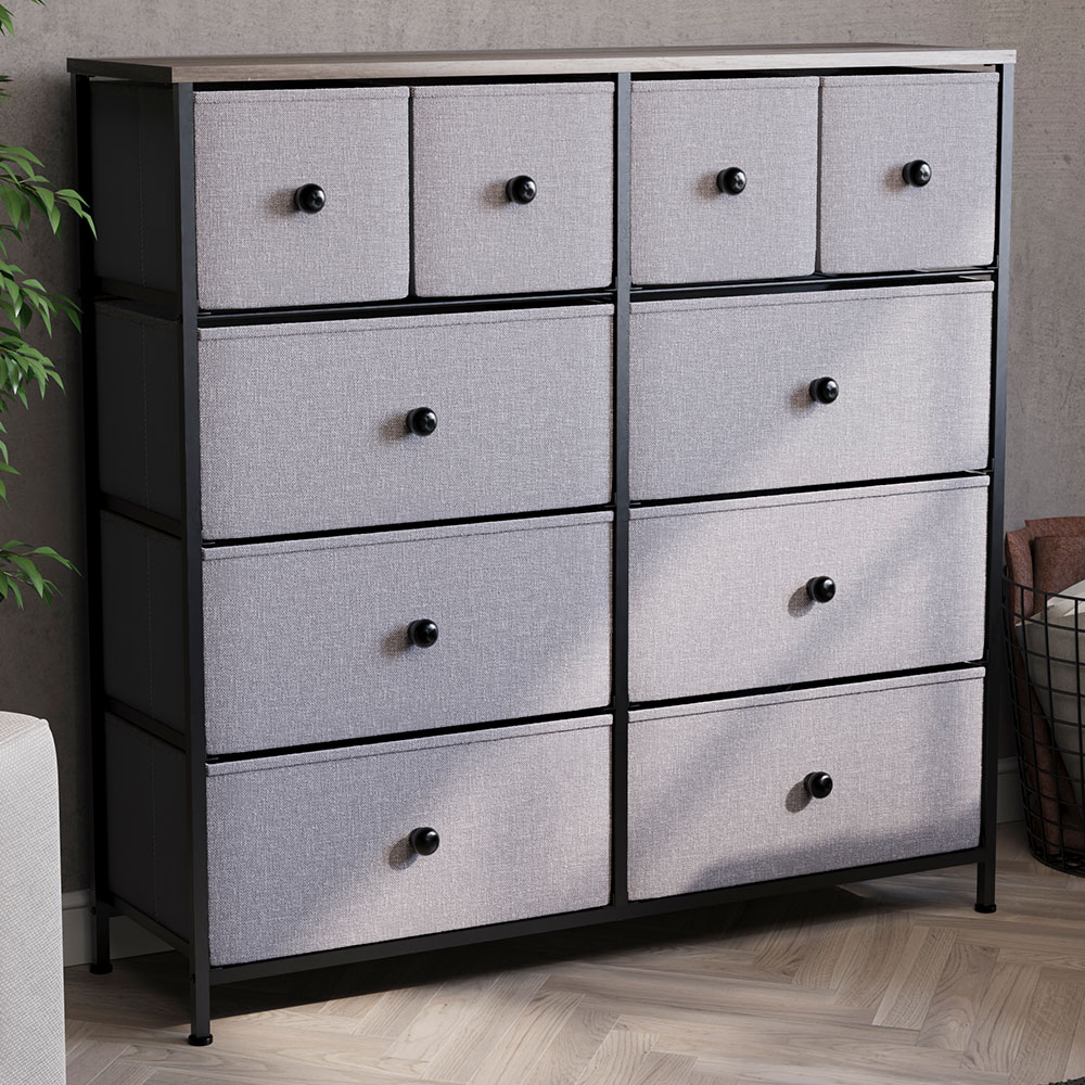 Vida Designs Chorley 10 Drawer Beige and Grey Wood Fabric Chest of Drawer Image 1