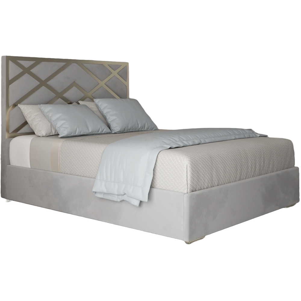 Mayfair Grey Double Velvet Upholstered Metal Bed Frame with Panelled Headboard Image 2