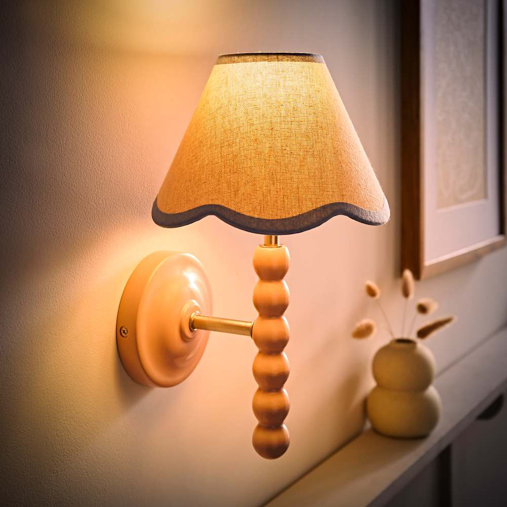 ValueLights Blue Trim Scallop Shade Pink Bobbin LED Wall Light with Bulb Image 2