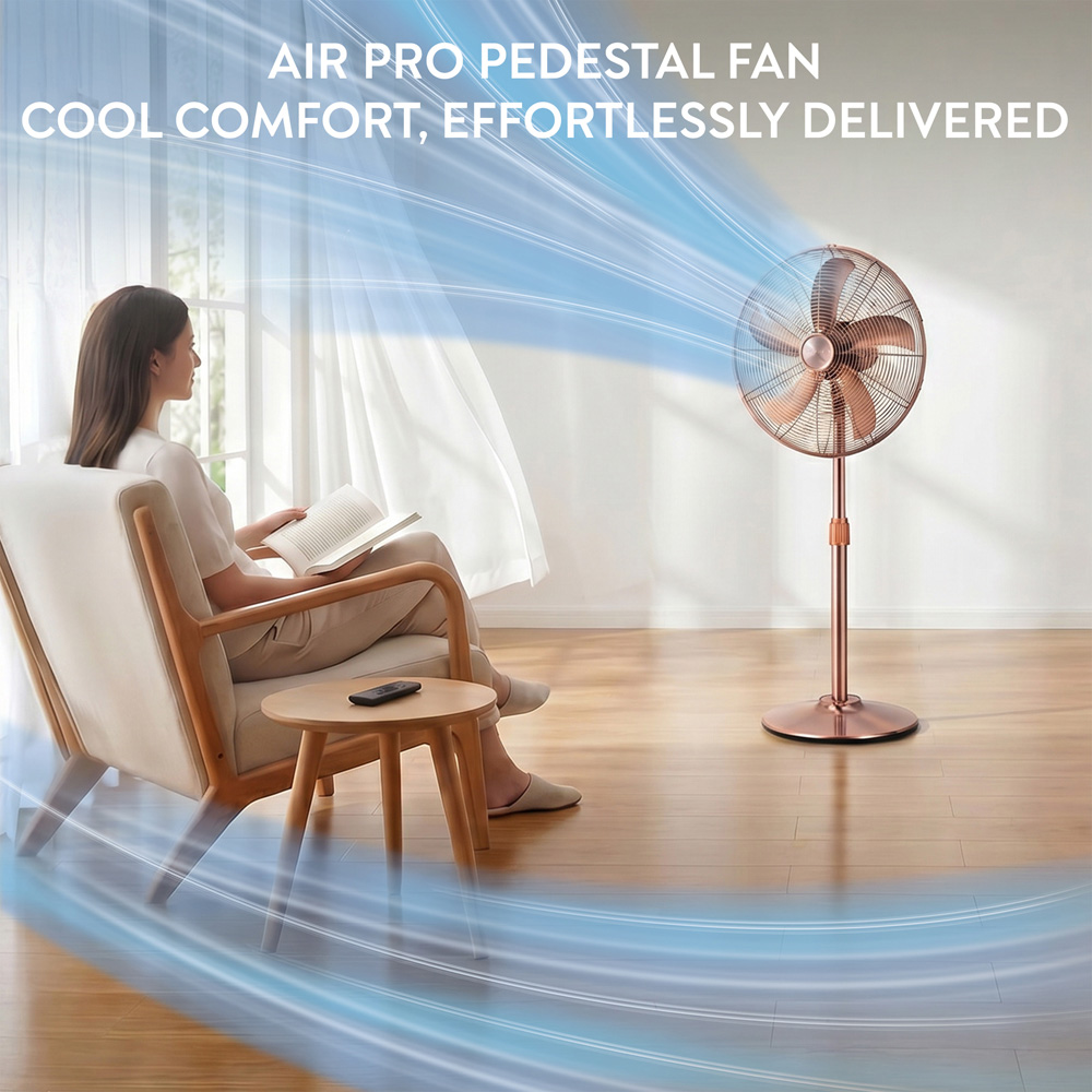 Air Pro Copper Brushed Height Adjustable Oscillating Standing Pedestal Fan 16 inch Image 2