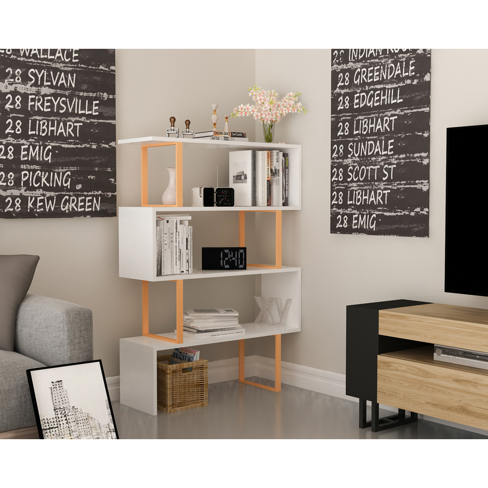 Decorotika Adriana 4 Shelf White and Gold Geometric Bookcase Image 5