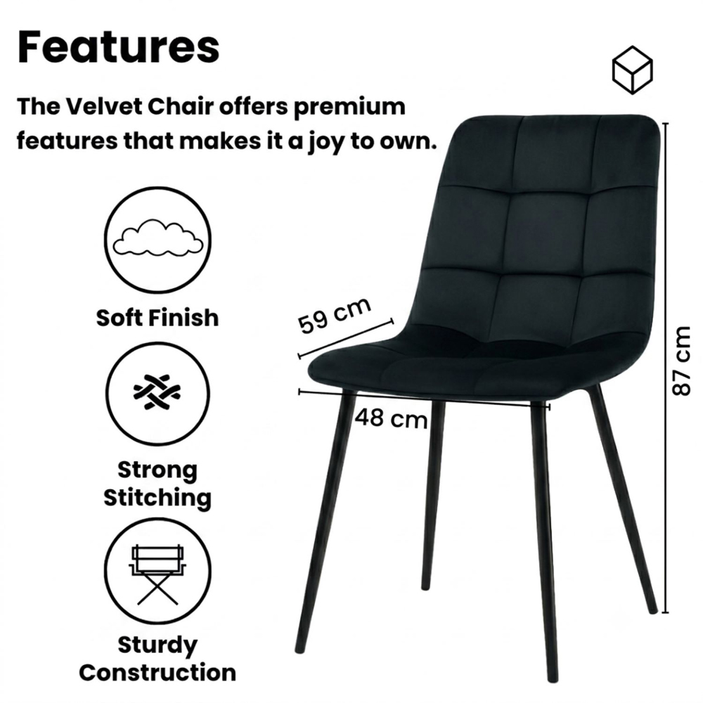 Kosy Koala 4 Seater Velvet Wooden Rectangle Dining Set Black Image 6